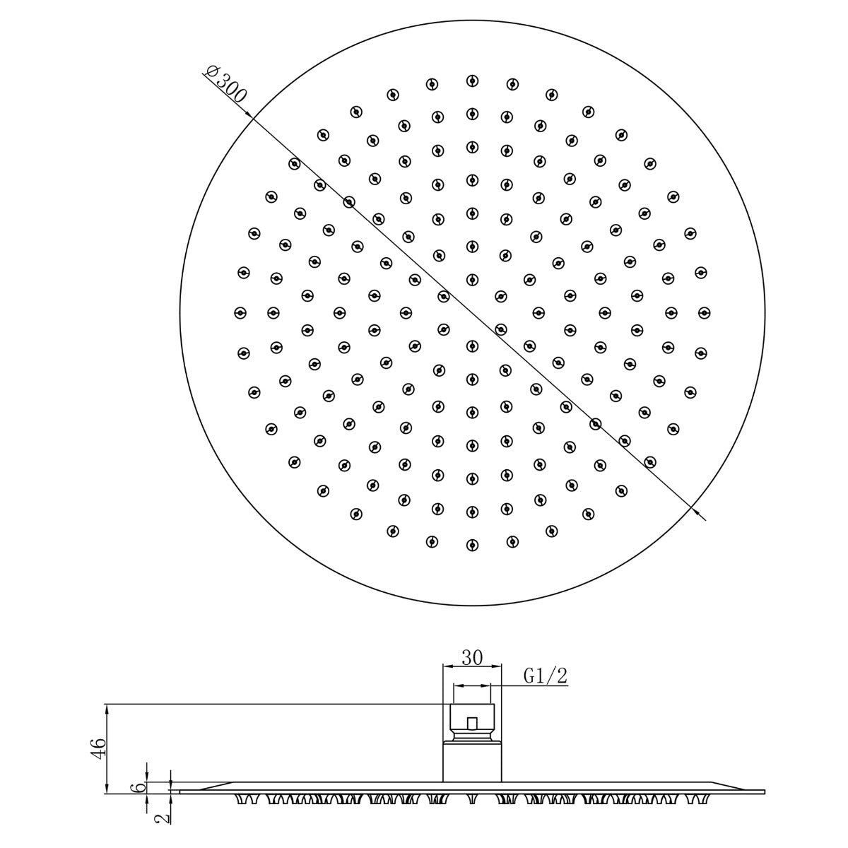 Fairford Element 300 x 300mm Round Overhead Shower Head, Chrome