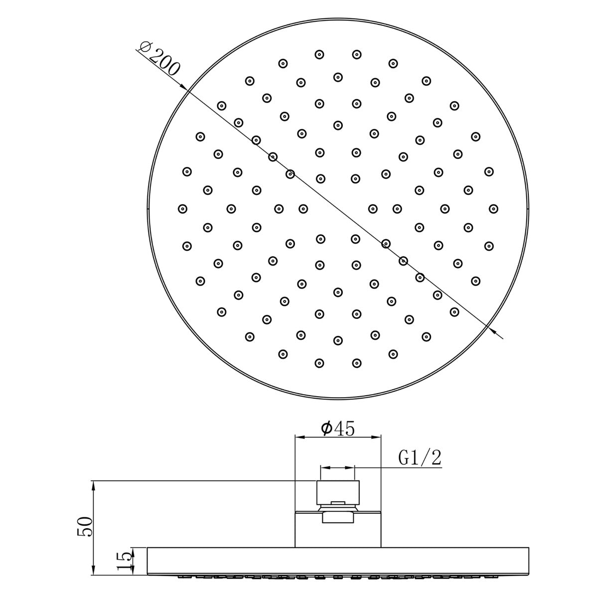 Fairford 200 x 200mm Round Shower Head