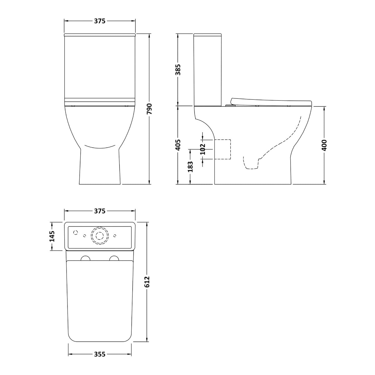 Fairford Grove Close Coupled Rimless Toilet with Wrapover Seat
