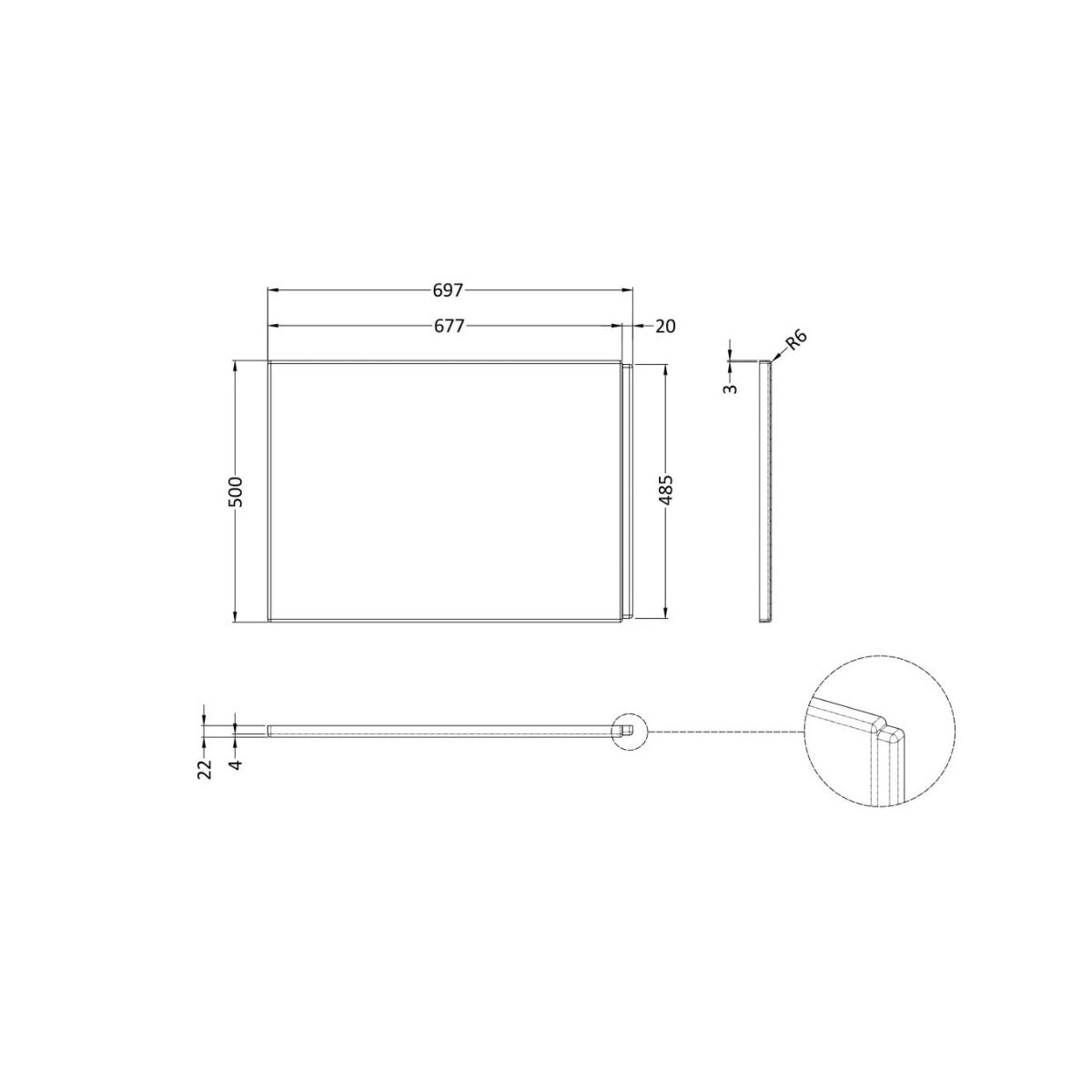 Fairford Acrylic L Shape End Panel, 700mm