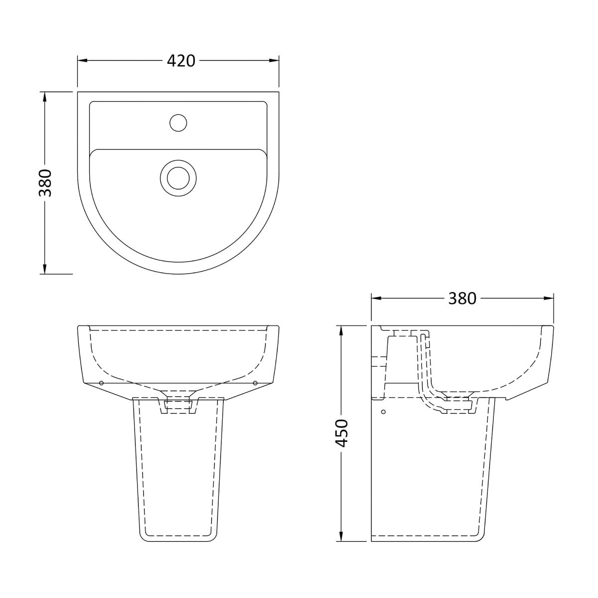 Fairford Handel 420mm 1TH Basin and Semi Pedestal