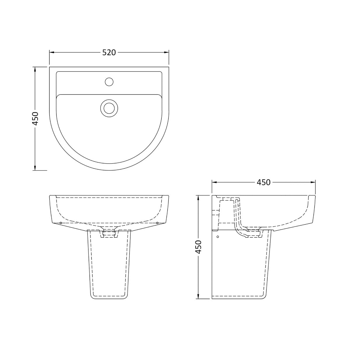Fairford Handel 520mm 1TH Basin and Semi Pedestal