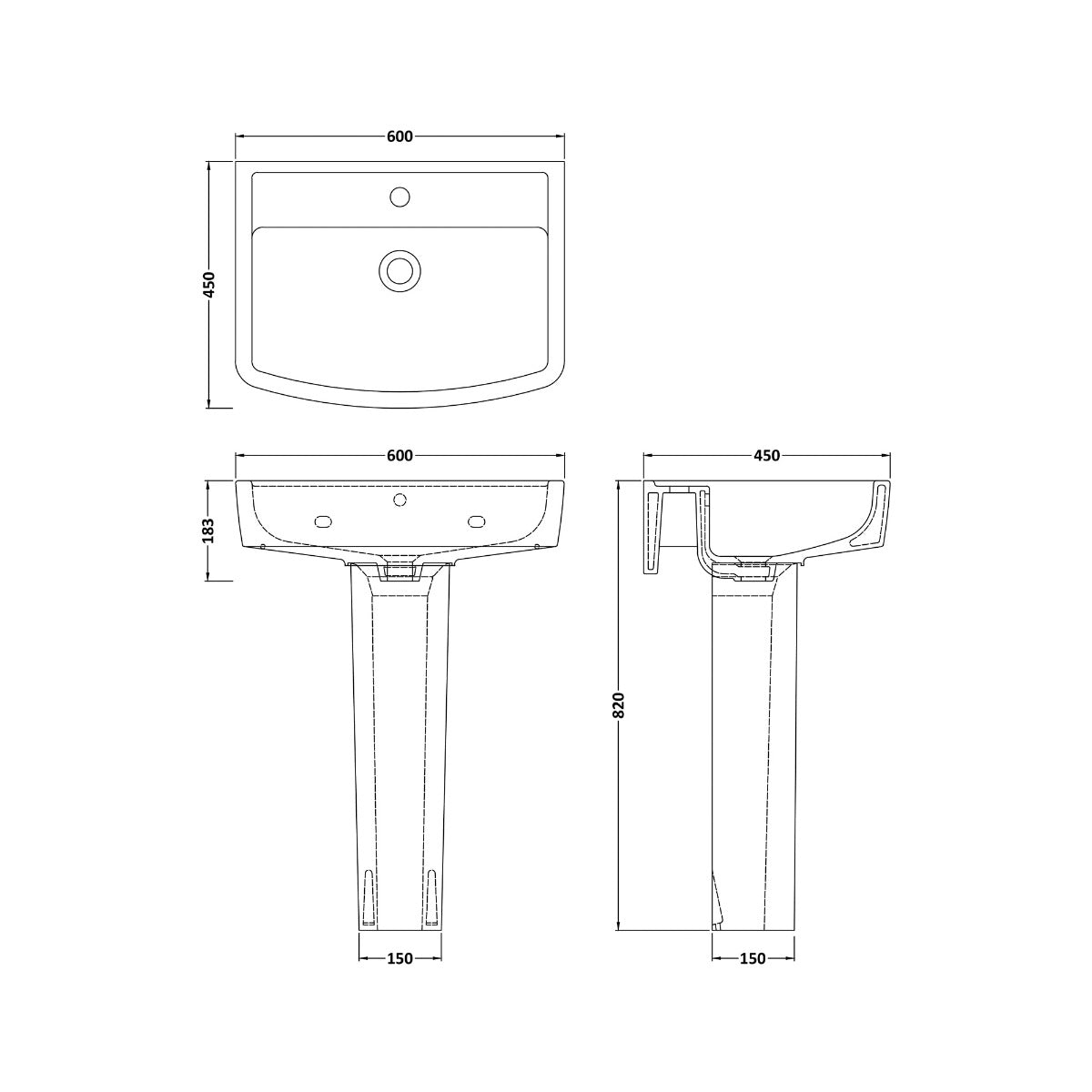 Fairford Loren Pro 600mm 1TH Basin and Full Pedestal