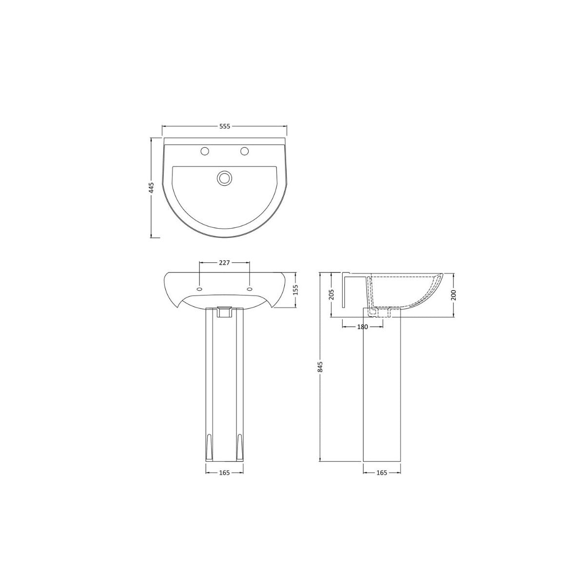 Fairford Gravo 550mm 1TH Basin and Full Pedestal