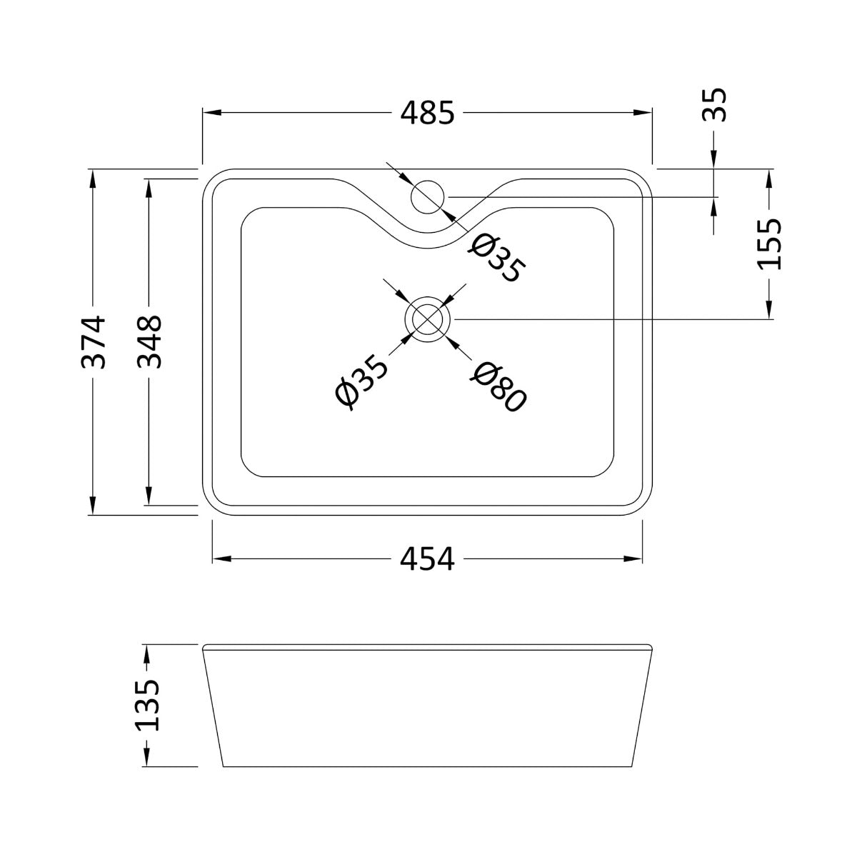 Fairford 480mm Square Ceramic Counter Top Vessel