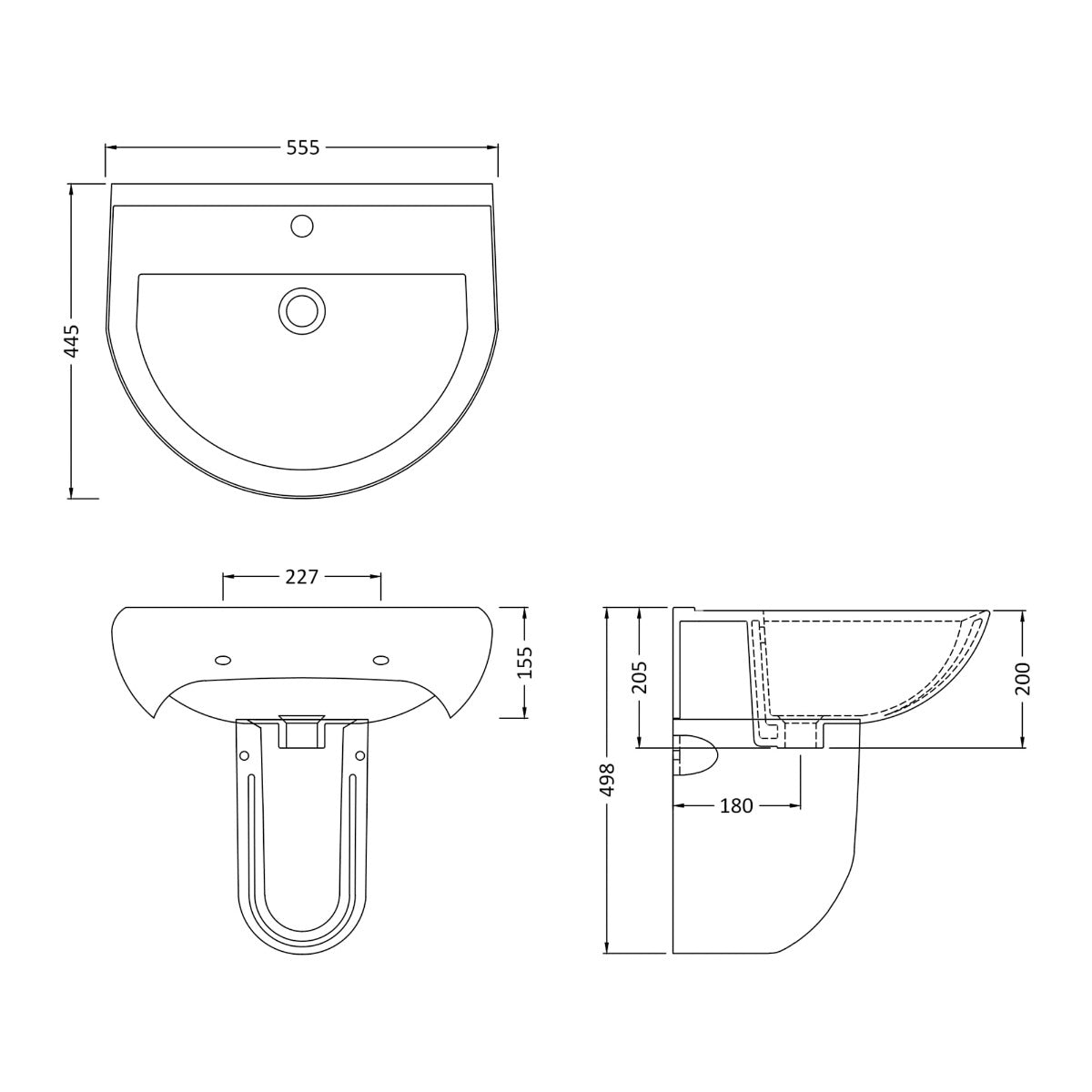 Fairford Hora 550mm 2TH Basin and Semi Pedestal