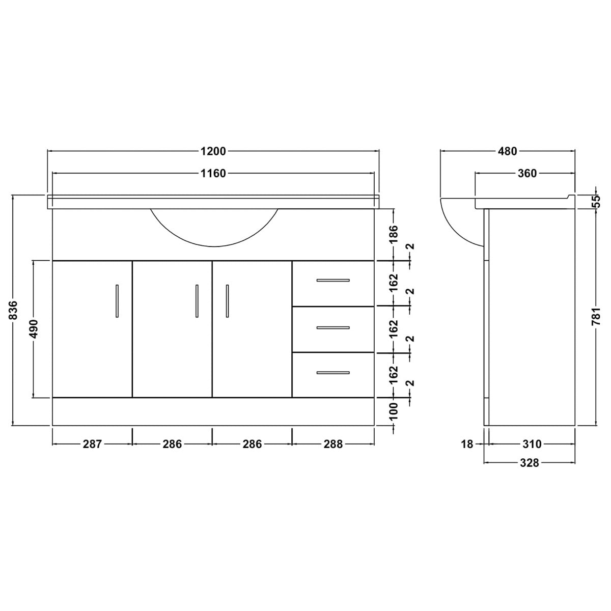 Fairford Opto 1200mm Gloss White Vanity Unit