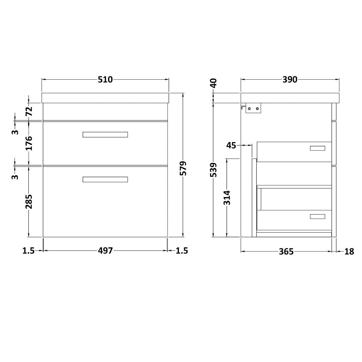 Fairford Carnation 500mm Gloss White Wall Hung 2 Drawer Vanity Unit