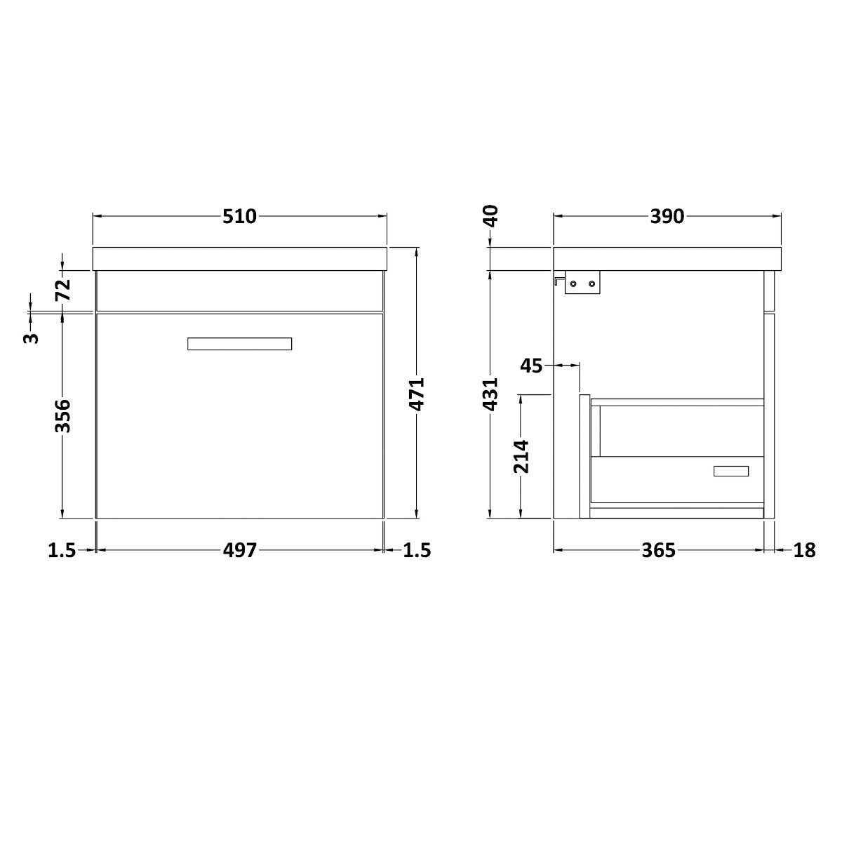 Fairford Carnation 600mm Gloss White Wall Hung 1 Drawer Vanity Unit