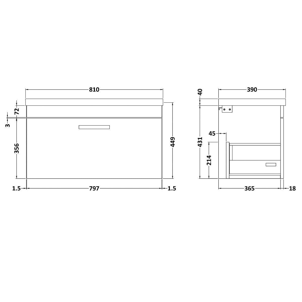 Fairford Carnation 800mm Gloss White Wall Hung 2 Drawer Vanity Unit