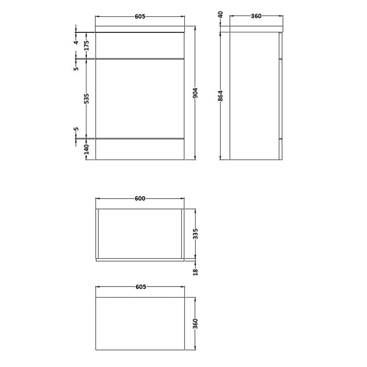 Fairford Union 600mm Full Depth Gloss White WC Unit with Top