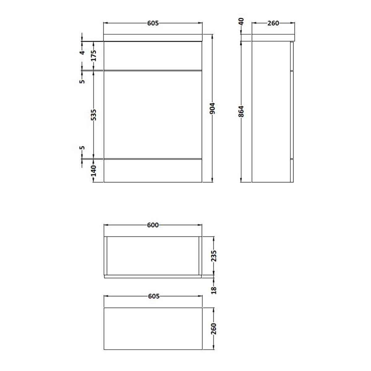 Fairford Union 600mm Slimline Gloss Grey WC Unit with Top