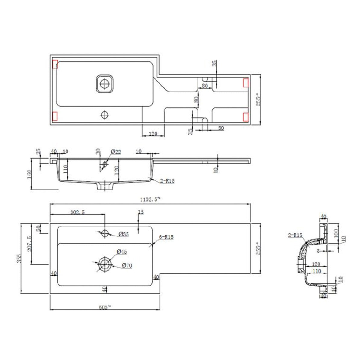 Fairford Union 1000mm LH L Shape Basin and Worktop