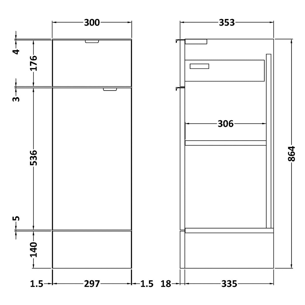 Fairford Union 300mm Full Depth Black Base Unit with Top Drawer