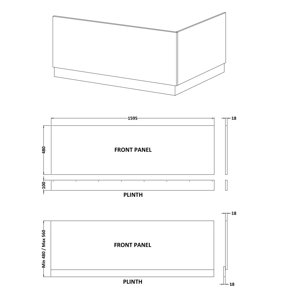 Rivato Florence 1600 x 700mm Bath with Radius Matt Black Screen
