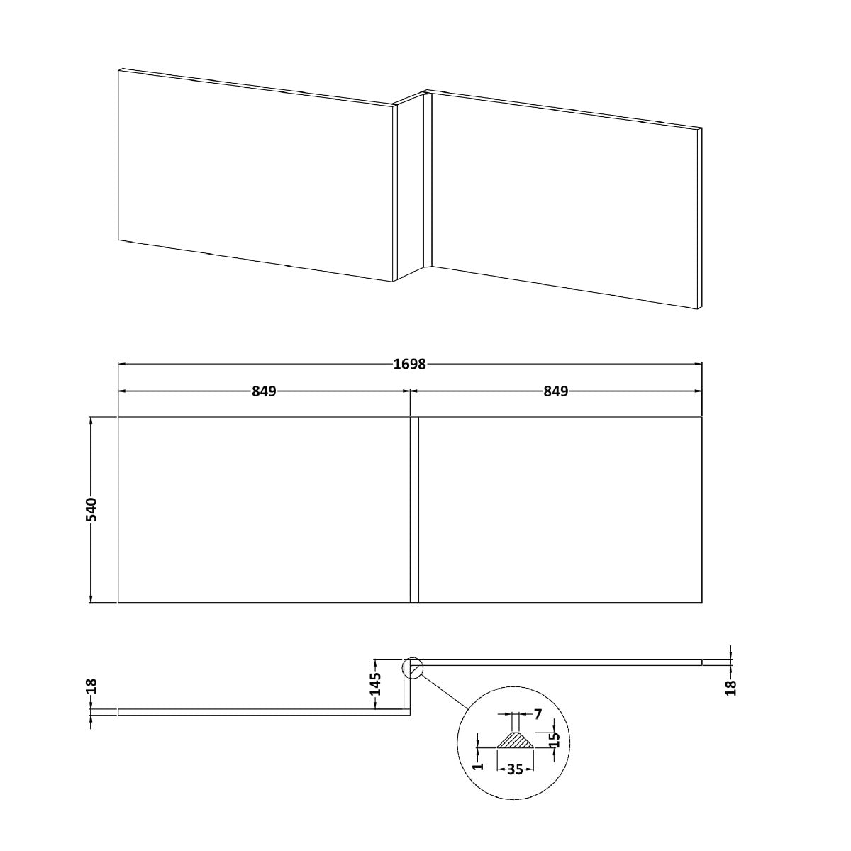 Fairford Charcoal Black Woodgrain 1700mm L Shaped Bath Panel