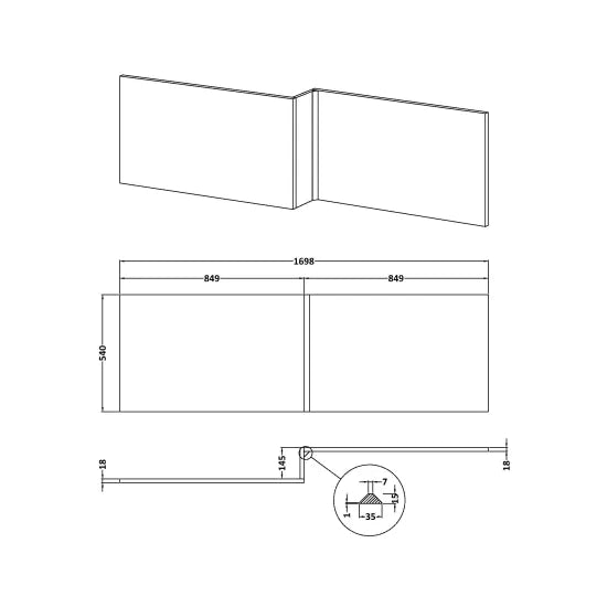 Fairford Soft Black 1700mm L Shaped Bath Front Panel