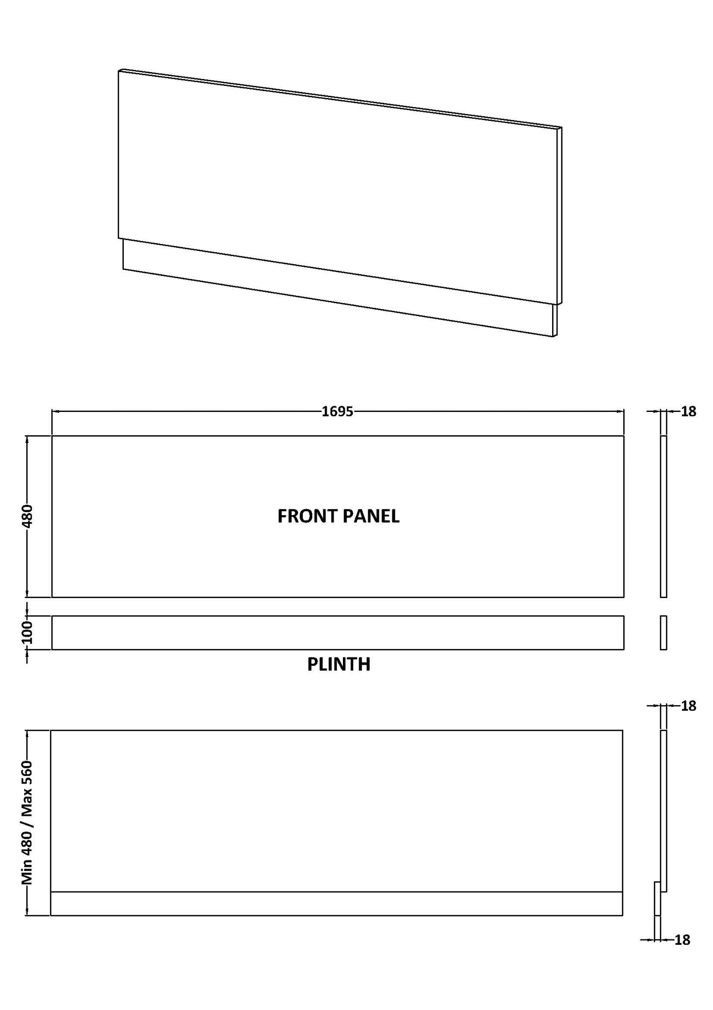 Fairford MDF Grey Gloss Side Panel, 1700mm