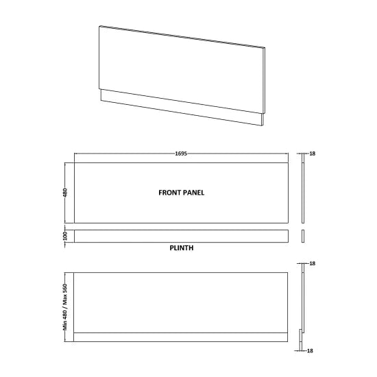 Fairford Midnight Blue 1700mm Bath Front Panel with Plinth