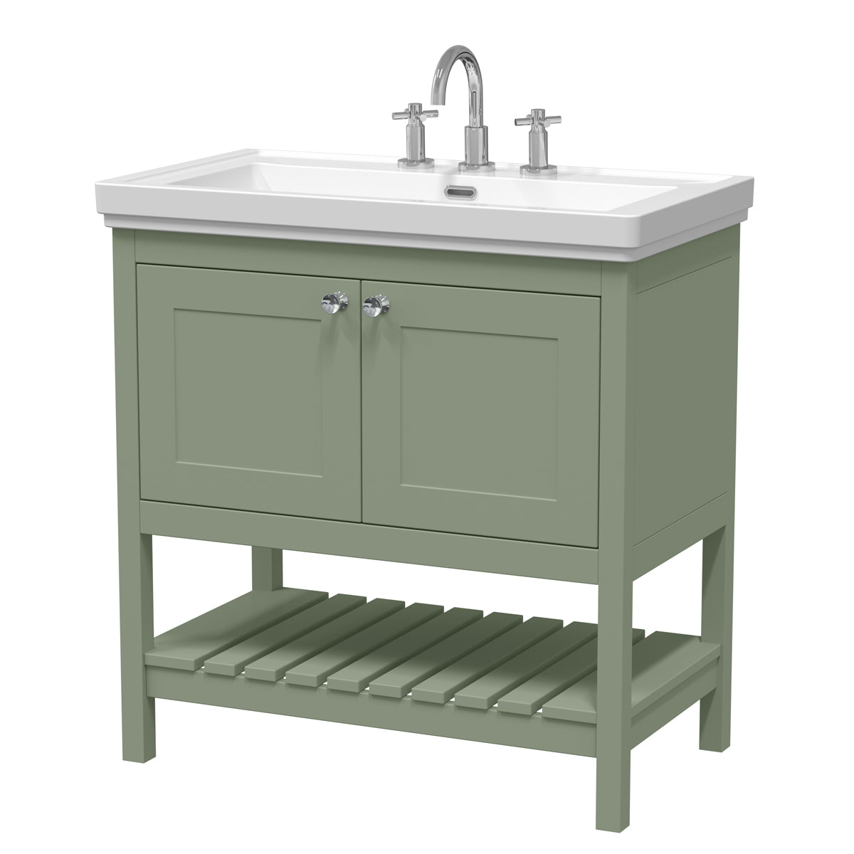 Fairford Juliette 800mm Fern Green 3 Tap Hole Floorstanding Vanity Unit