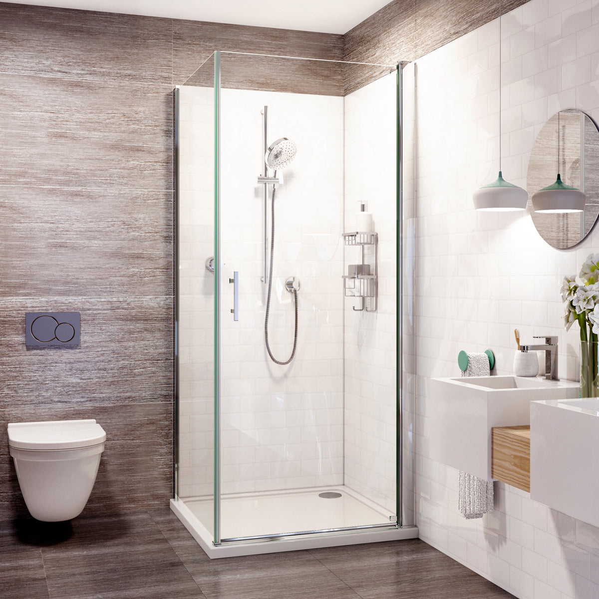 Fairford Pro 8 800 x 800mm Frameless 8mm Square Pivot Door Enclosure with Side Panel