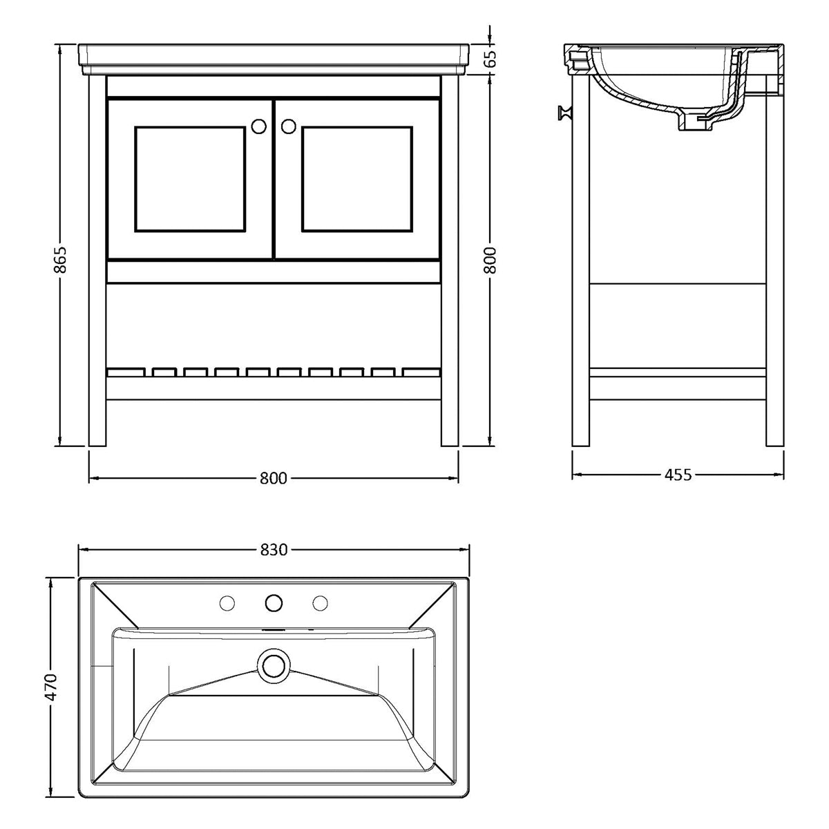 Fairford Juliette 800mm Pure White 3 Tap Hole Floorstanding Vanity Unit