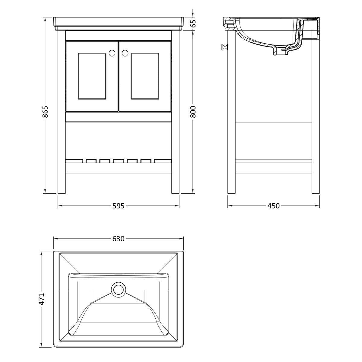 Fairford Juliette 600mm Cool Grey 0 Tap Hole Floorstanding Vanity Unit