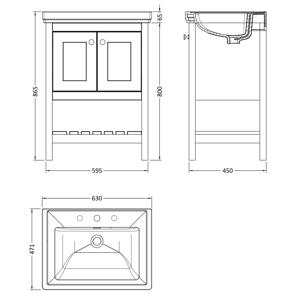 Fairford Juliette 600mm Cool Grey 3 Tap Hole Floorstanding Vanity Unit
