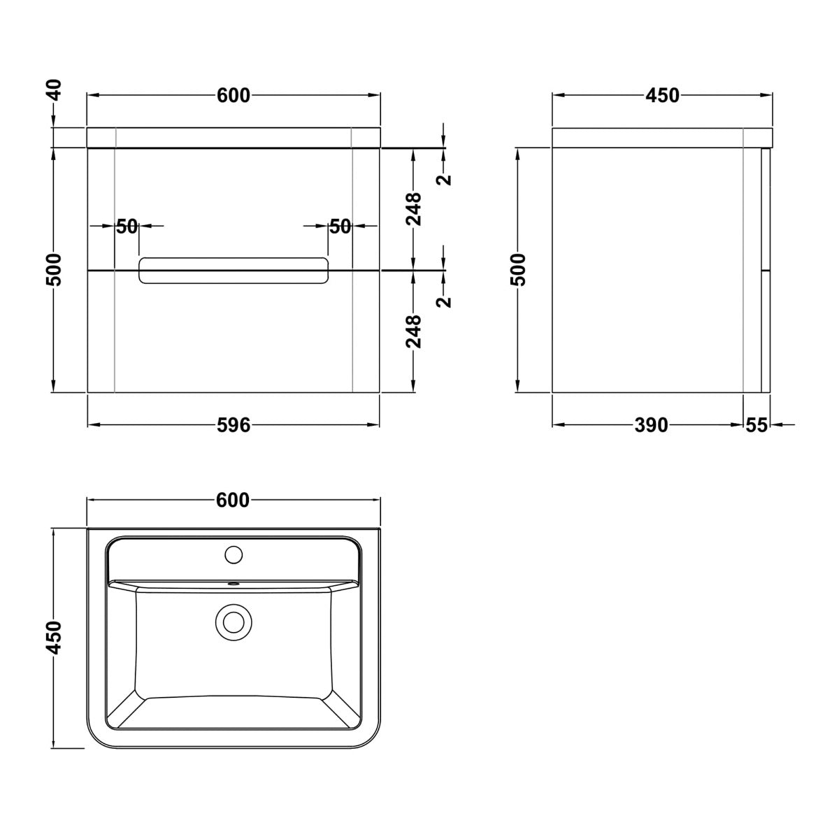 Fairford Rox 600mm Satin White Wall Hung Vanity Unit
