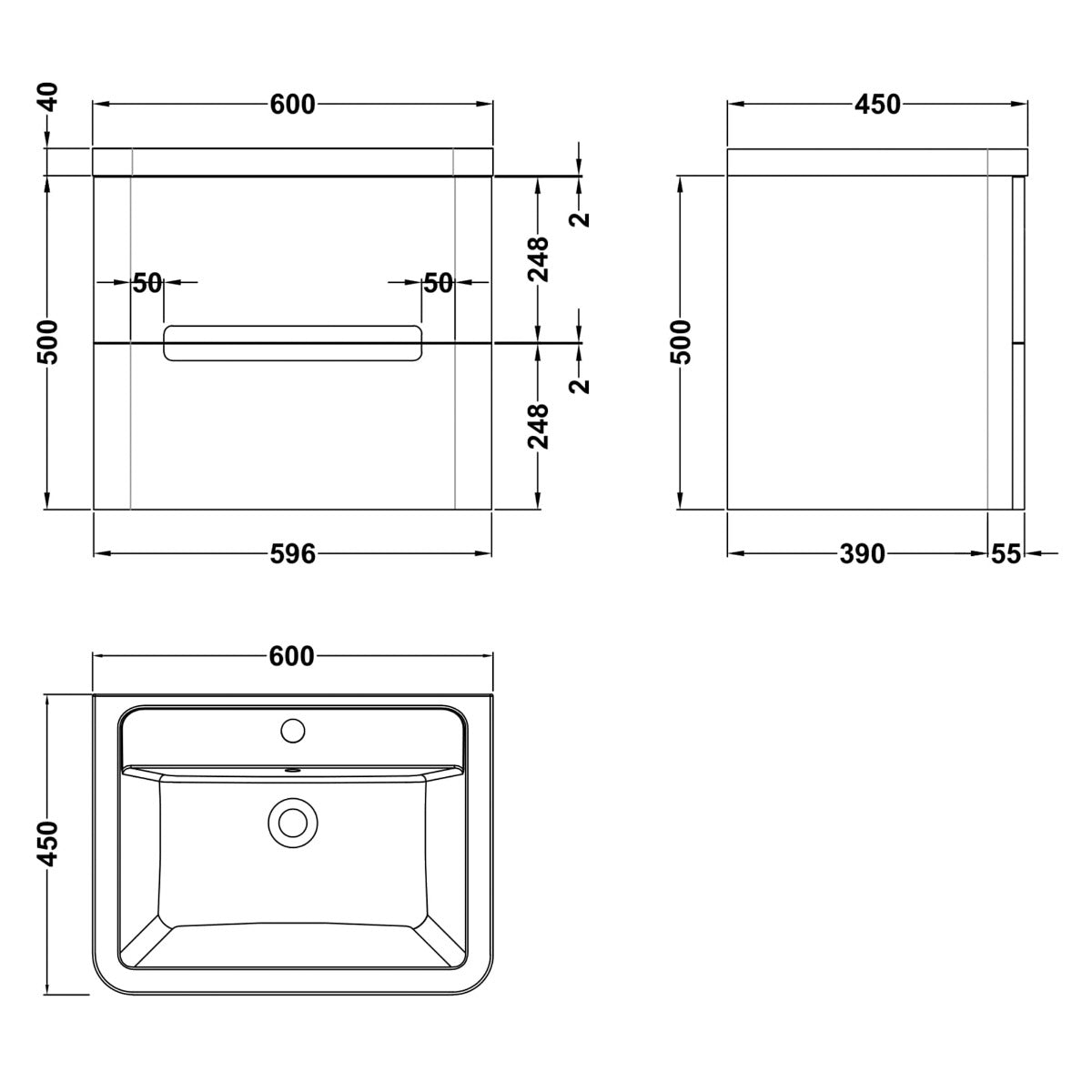 Fairford Rox 600mm Satin Grey Wall Hung Vanity Unit