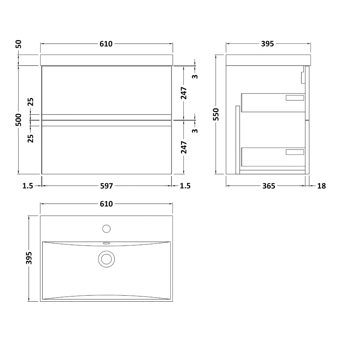 Fairford Finesse 600mm Satin Blue Wall Hung Vanity Unit