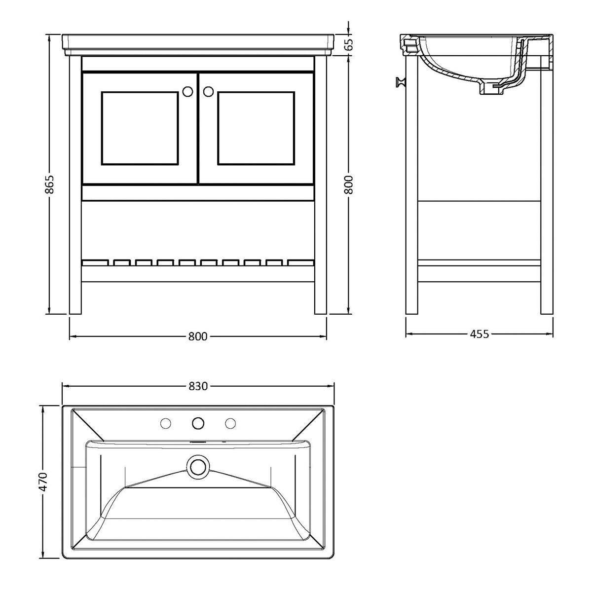 Fairford Juliette 800mm Indigo Blue 3 Tap Hole Floorstanding Vanity Unit