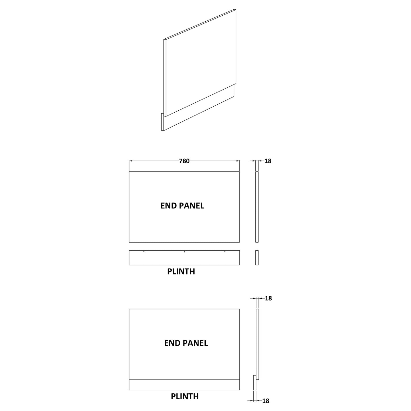 Fairford MDF White End Panel with Plinth, 800mm