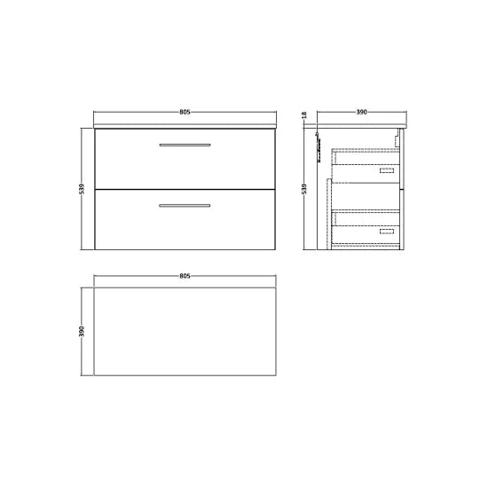 Fairford Aspri Bleached Oak 800mm 2 Drawer Wall Hung Vanity Unit with Worktop