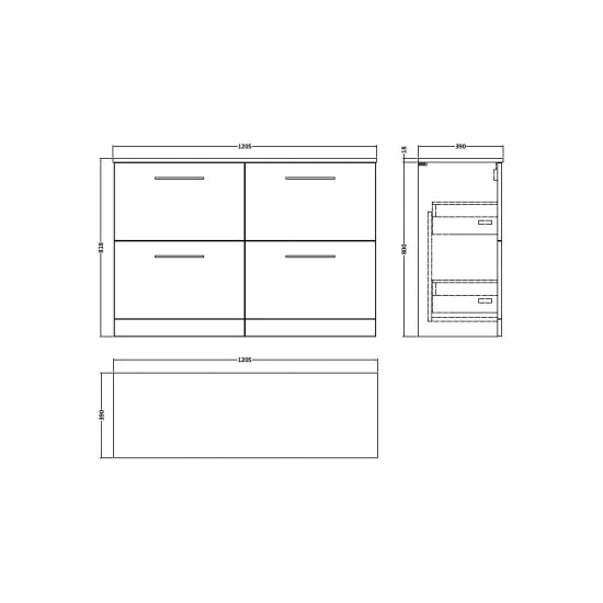 Fairford Aspri Satin Green 1200mm 4 Drawer Floorstanding Vanity Unit with Worktop