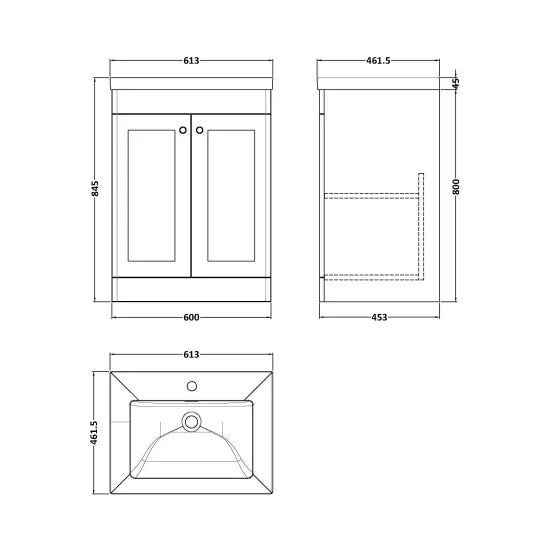 Fairford Laurel Satin White 600mm 2 Door Floorstanding Vanity Unit with Stone Basin