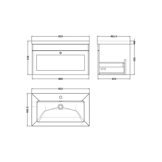 Fairford Laurel Satin Grey 800mm 1 Drawer Wall Hung Vanity Unit with Stone Basin