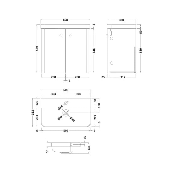 Fairford Crayo Satin Green 600mm 2 Door Wall Hung Vanity Unit