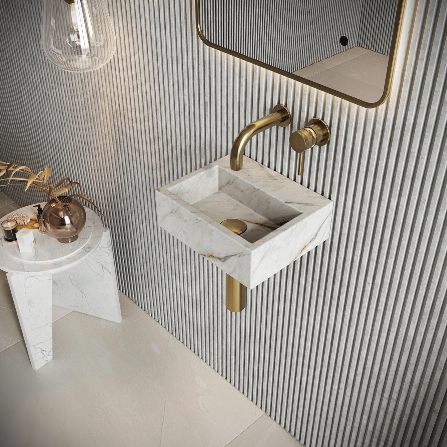 Fairford Element 7 Brushed Brass Short Spout for Wall Mounted Basin Mixer
