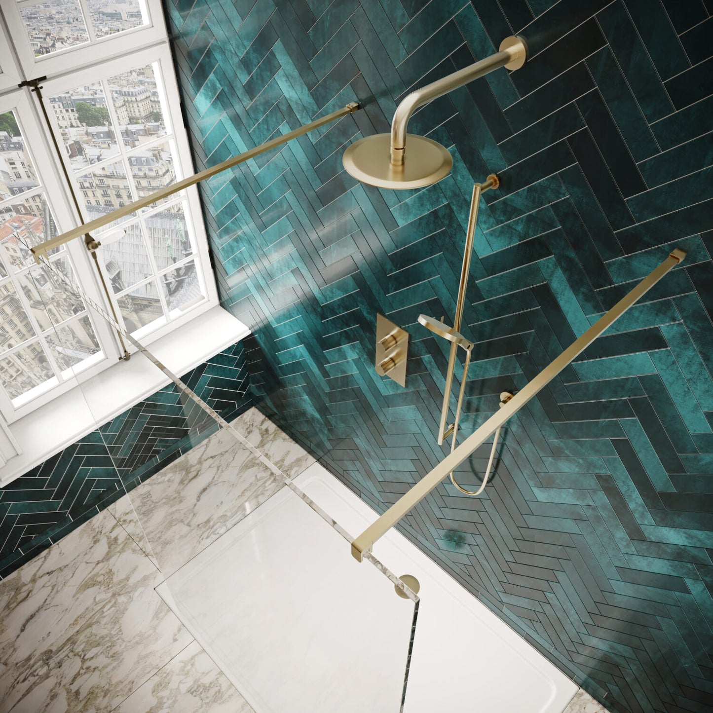 Fairford Brushed Brass Straight Bar for 10mm Glass