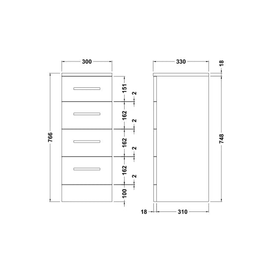 Fairford Opto 300mm 4 Drawer Drawer Unit - 330mm Deep