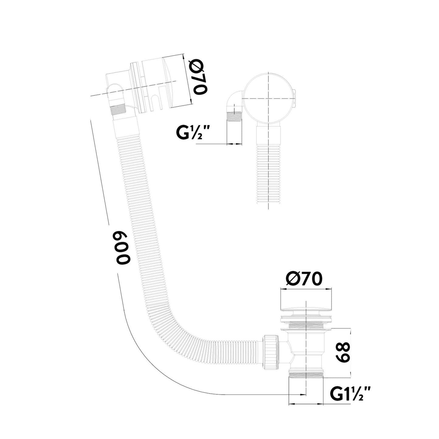 Fairford Element 7 Brushed Brass Round Overflow Bath Filler