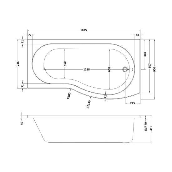 Fairford 1700 x 850 RH B Shape Bath with Screen and Panel