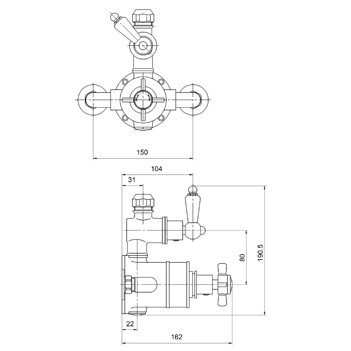Fairford Bolsover Exposed Thermostatic Shower Valve with Diverter, 2 Outlet