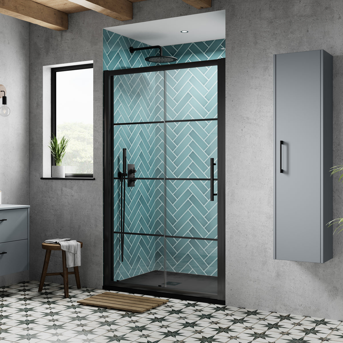Fairford 8mm Matt Black Lined, 1400mm Sliding Shower Door