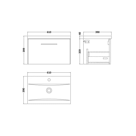 Fairford Aspri Midnight Blue 600mm 1 Drawer Wall Hung Vanity Unit