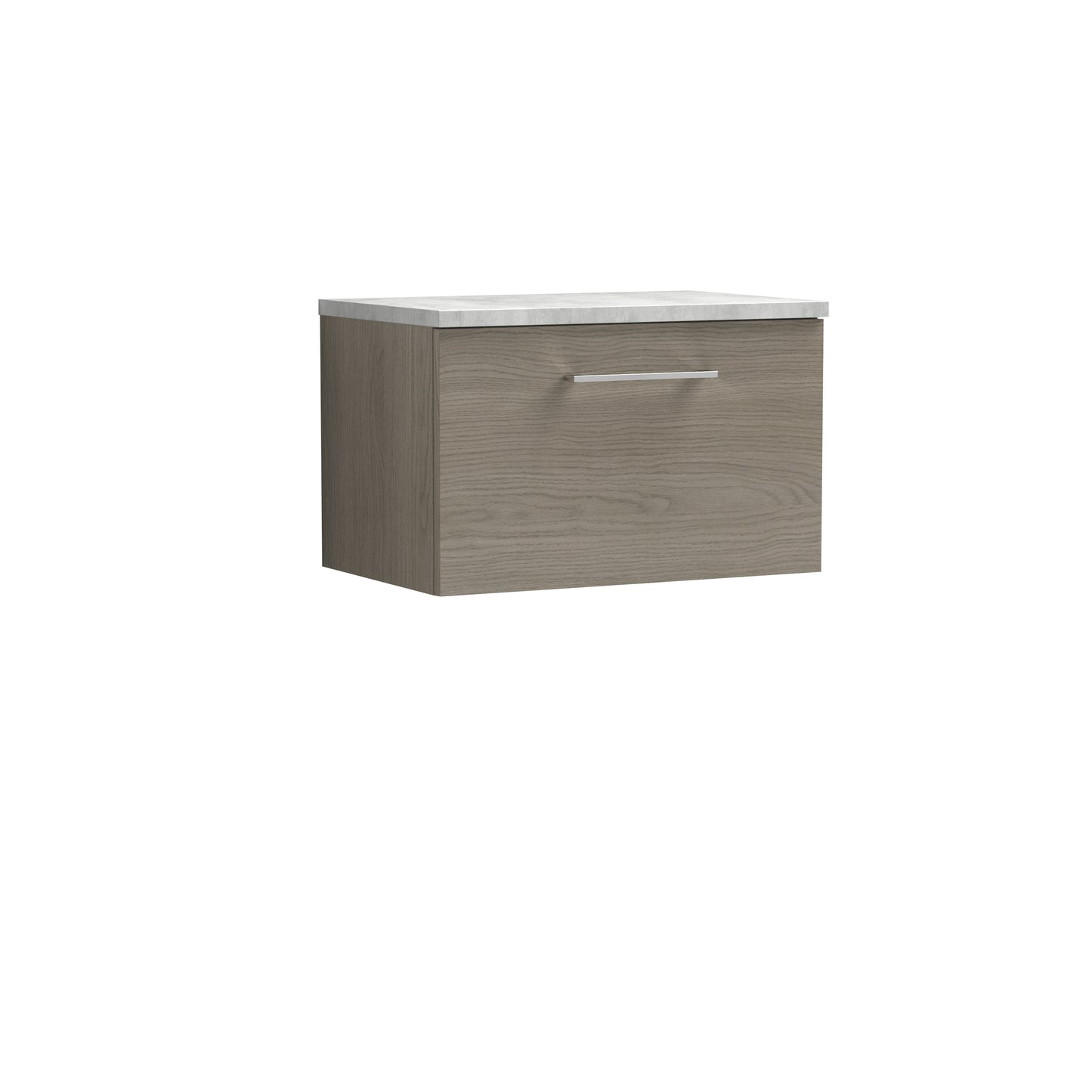 Fairford Aspri 2 600mm Solace Oak Wall Hung Vanity Unit, Laminate Marble Worktop