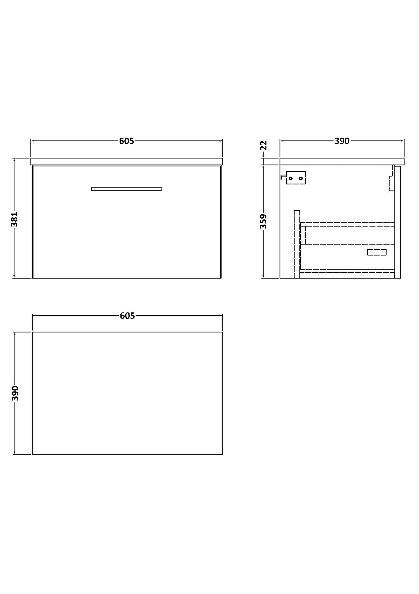Fairford Aspri 2 600mm Solace Oak Wall Hung Vanity Unit, Laminate White Worktop