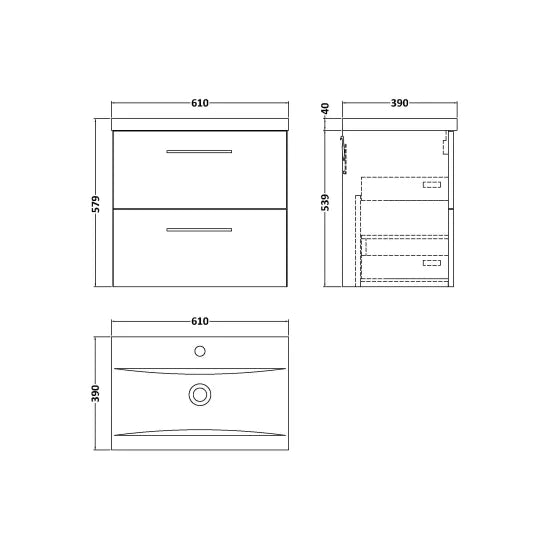 Fairford Aspri 600mm Solace Oak 2-Drawer Wall Hung Vanity Unit