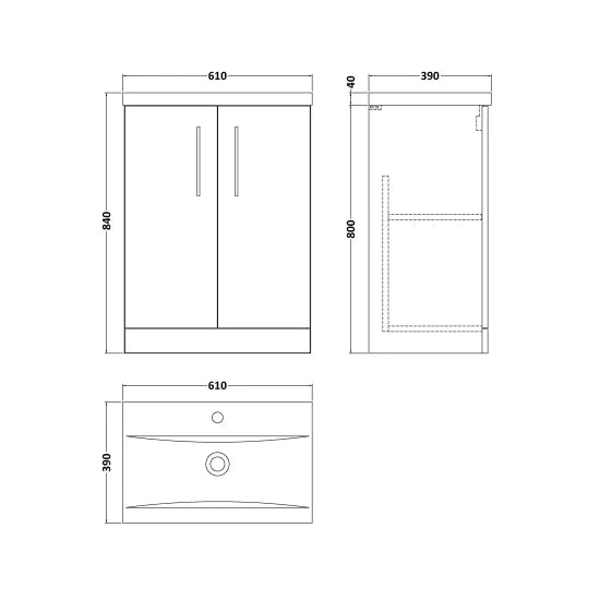 Fairford Aspri Bleached Oak 600mm 2 Door Floorstanding Vanity Unit